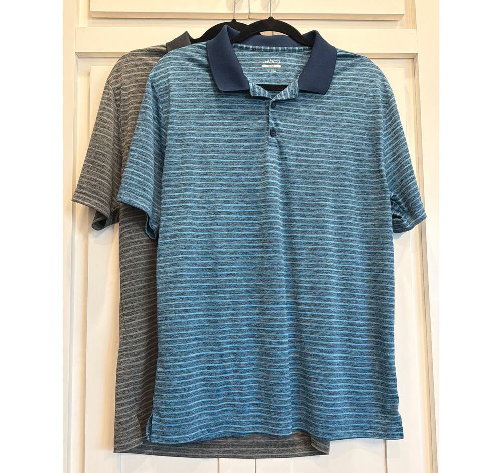 bcg golf 2 polo's, one blue, one gray LG